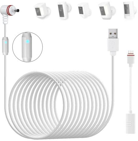 LIFEMOI 1Pack 24.9ft/7.6m USB power charging cable with Type-C Adapter Cable and LED alert light, Compatible with Ring Camera (Spotlight Cam, Stick Up Cam/Pro, Spotlight Cam Plus, Spotlight Cam Pro)