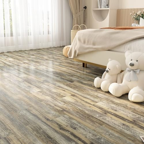 FunStick 90x15CM 35 Pcs Peel and Stick Floor Tiles Bathroom Living Room Brown Wood Plank Effect Vinyl Self Adhesive kitchen Sticky Tile Removable Vinyl Tiles Self Adhesive Flooring Stairs Bedroom