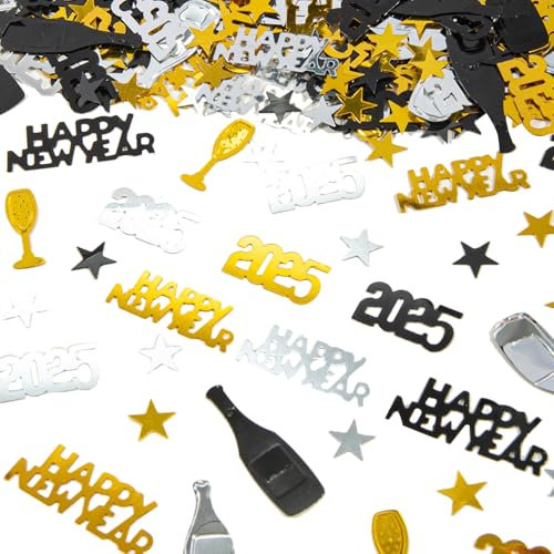 Konfetti Streudeko Silvester Deko 2025-15g Glitzer Gold Silber Silvester Tischdeko Happy New Year Deko 2025,Neujahr Deko Confetti Deko Silvester Party,Neujahrsdeko Luftschlangen für Karneval Part