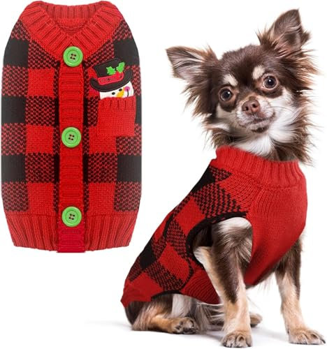 SKXEO Hund Weihnachten Pullover V-Ausschnitt gestrickt Welpe Pullover Weste Rentier Haustier Kleidung Outfit für kleine mittlere große Hunde Katze Kleidung(Schneemann,L)