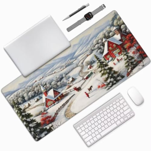 Winter Mauspad XXL Mauspad 700x400 mm Schreibtischunterlage, Wasserdicht Mauspad Dorf Mousepad XXL, Gaming Mauspad Groß Verbessert Präzision und Geschwindigkeit, für Gaming Zubehör Zimmer Deko -MU754