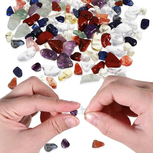YUFFQOPC Edelstein Perlen，Schmuck Selber Machen Set，400 StüCk Naturstein Perlen，Basteln Erwachsene，Edelstein Chakra Steine，AuffäDeln Selbstgemachte Halskette, Ring, Ohrringe