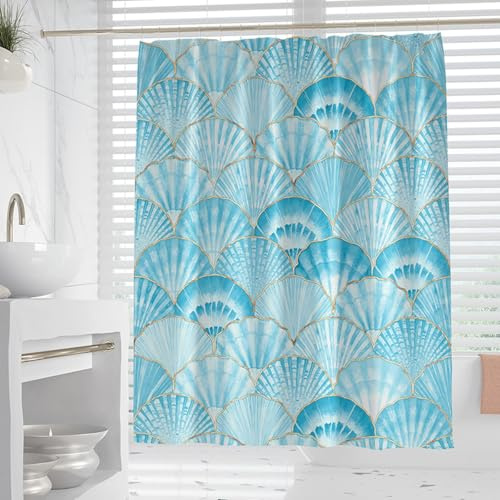 XUEDNGM Rideaux de Douche sur Mesure 90 x 250 cm Personnalisable, Séchage Rapide, Lavable, Lesté, avec des Crochets Rideau de Douche Polyester Imperméable, Coquille