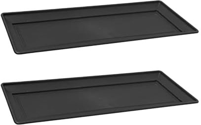VR7 2x Garden Planter Trays for Long Planters - Durable Plastic Trays for Easy Draining and Plant Health (Black, 40cm)
