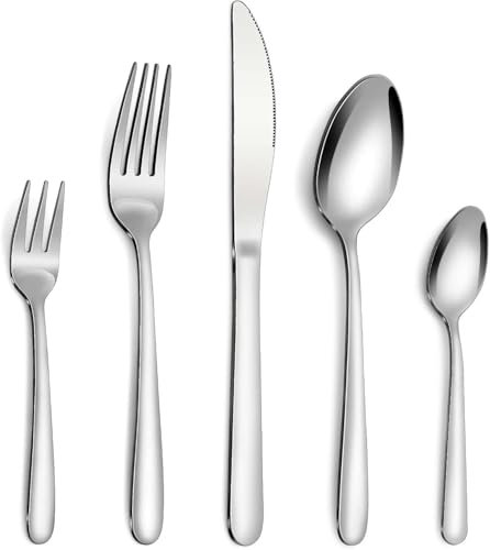 Bestdin cubiertos acero inoxidable, 60 piezas cubiertos 12 personas, set de cubiertos con cuchillo tenedor cuchara, pulido espejo y apto para lavavajillas