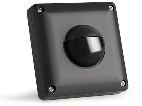 SEBSON Bewegungsmelder Außen IP65 - Unterputz, LED geeignet, Wand Montage, IR Bewegungssensor programmierbar - Einbau 53x53x23mm - Sensor 10m/ 190°, 3-Draht - Anthrazit