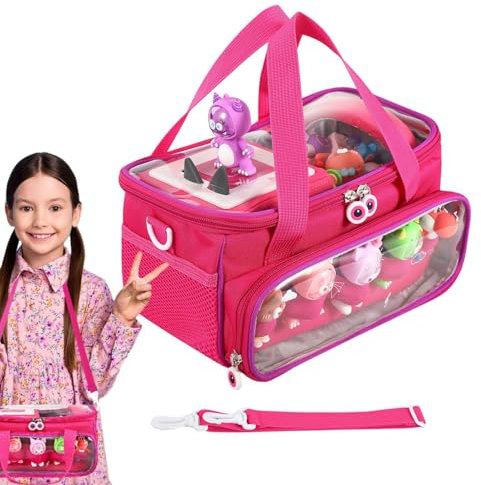 Speaker Storage Bag, Storage Carrier Bag for Tonie Characters with Shoulder Strap and Handle, Carrying Bag for Speaker, Felt Organizer Bag for Toniebox Audio Player and Figurine(Hot Pink)