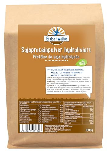Erdschwalbe Hydrolisiertes Sojaprotein - Veganes Eiweißpulver, glutenfrei, ohne Zusatzstoff, ohne Süßungsmittel - 1 Kg
