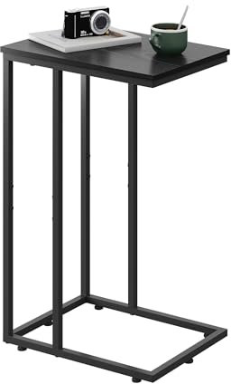 WLIVE C-Shaped Side Table with 2-Tier Open Storage, Space-Saving Nightstand for Bedroom & Living Room, Durable Sofa Table, Embossed Black