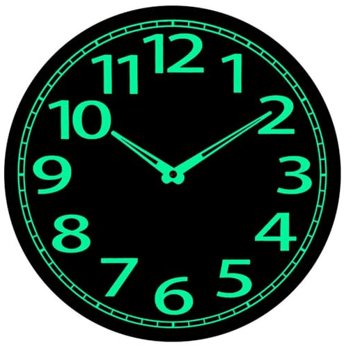 Sefdrert Wooden Glow in the Dark Clock, 12 Inch Silent Non-Ticking, Energy-Absorbing Luminous Wall Clock for Bedroom Living Room