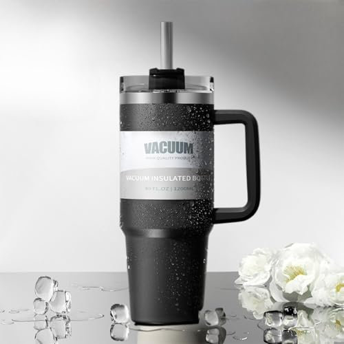 E&C Life Borraccia con cannuccia, 1,4 l e thermos per auto, portatile, senza BPA, perfetta per bevande calde e fredde
