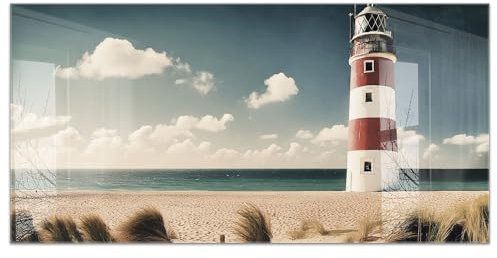 timalo Küchenbild aus Acrylglas modernes Wandbild Glasbild Deko Küche XXL Bild wie Glas | 120x60cm Leuchtturm, Strand, Dünen, Meer, maritimes Motiv, Nordsee, Ostsee, Urlaub, Küstenlandschaft