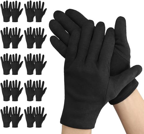 Einfa Handschuhe Baumwolle Schwarz - 10 Paar (20 Stück) Baumwollhandschuhe L - 25cm Cotton Gloves Groß - Stoffhandschuhe Pflegehandschuhe - Work Gloves Rezeptionisten