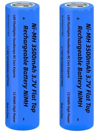 2 Pcs 3.7V Piles Rechargeables Ni-MH,3500mAh Tête Plate NiMH Batterie Rechargeables pour Lampe Frontale LED,Télécommande,Mini Ventilateurs,Phare,Taille: 18mm * 65mm/0.7inch * 2.55inch(Largeur*Hauteur)