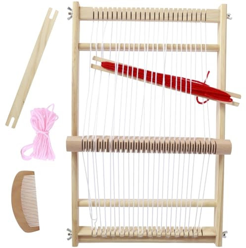 GCYEIDMA Webrahmen mit Ständer Webstuhl-Set, komplettes Webrahmen-Set aus Holz mit Garnen in 3 Farben, Holzkamm-Wickler, Handwebstuhl-Set
