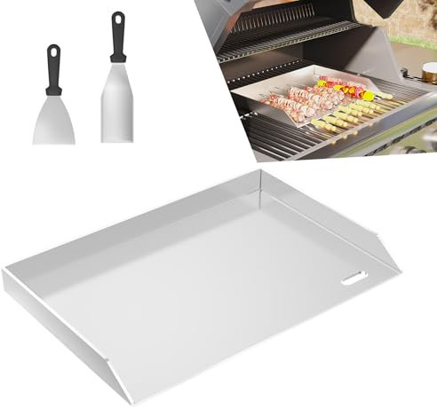 UISEBRT Edelstahl Grillplatte 30 x 45 x 4 cm BBQ Plancha Grillplatte inkl. 2 Grillspachtel | Grillblech mit Ölrinne | 4 mm Dicke | Feuerplatte Grillzubehör für Holzkohle- & Gasgrill