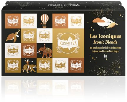 Kusmi Tea - Assortiment de Thé Noir, Vert, Blanc & Infusions Bio - Les iconiques - 24 sachets, 8 Recettes Emblématiques - Idée Cadeau Homme et Femme (Les Voyages Extraordinaires)