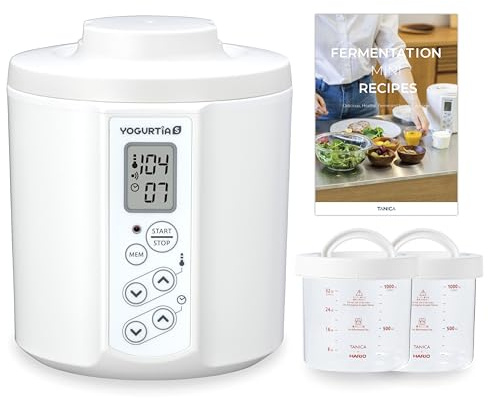 [TANICA] YOGURTiA Yogurt Maker & Fermented Food Machine – Precise Temperature Control (1°F/1°C Increments) for Consistent Results, 77-158°F (25-70°C), 100-240V, Made in Japan, 2 Glass Pots, Timer