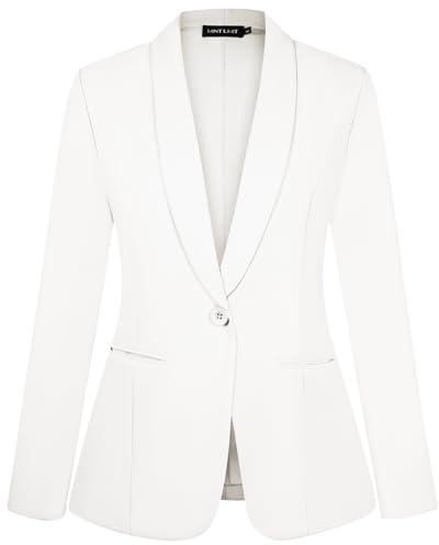 MINTLIMIT One Button Blazer for Women Shawl Collar Suit Jacket Long Sleeve Blazers Jackets with Pockets (White M)