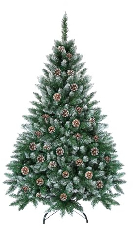 Baunsal® Weihnachtsbaum künstlich (WBSD) 120 cm grün-Weiss mit Kieferzapfen Christbaum Tannenbaum Christmas Tree Weihnachten Weihnachtsdeko