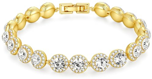 TINGN Gold Tennis Armband Damen 14K Vergoldetes Cubic Zirconia Armband Elegantes Classic Rund Geschliffen Armkette Schmuck Geschenk für Frauen