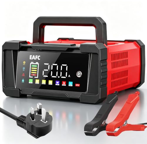 EAFC 20Amp 12V/24V Smart Car Battery Charger & Maintainer | Lead-Acid & LiFePO4 Battery Charger for Car, Motorcycle, Truck, Boat, Lawn Mower with LCD Display,Trickle Charge,Repair Mode