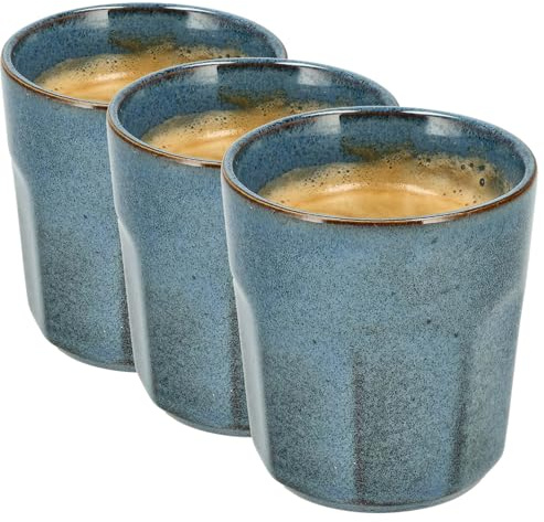 Kaffeetassen 3er Set – Blau Glasur Tassen 200ml ohne Ohr – Keramik Espressotassen und Cappuccino Tassen – Keramik Kaffeetassen – Für Kaffee, Tee und Gastronomie Verwendung
