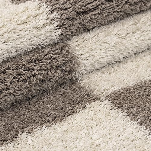 KADIMA DESIGN Wohnzimmerteppich Hochflor Karo-Design Samtweich Waschbar Strapazierfähig Robust 30mm Flor Rund Beige 120x120 cm Esszimmer Wohnzimmer Fußbodenheizung geeignet Oeko-TEX | WATZMANN