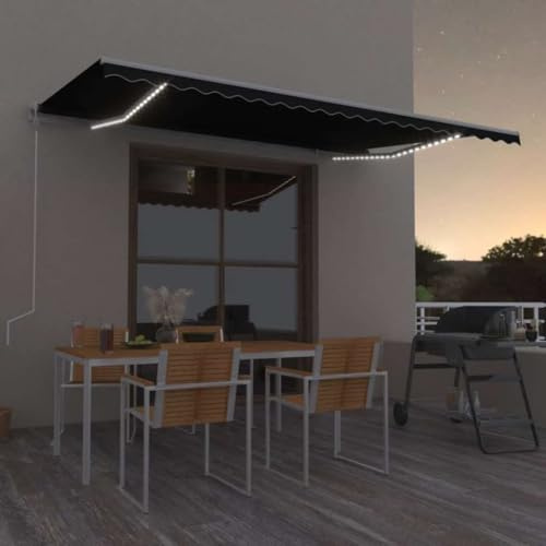 KKHOMEI Elektrische Kassettenmarkise 500 x 300 cm Elektrische Markise mit LED, Windsensor, Gelenkarmmarkise Markise, Automatisch Gelenkarmmarkise Terrassenmarkise 500 x 300 cm