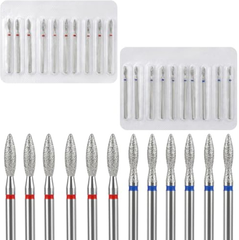 Matwsec 20 Pcs Flame Nail Drill Bit, 3/32'' Diamond Cuticle Drill Bits | Machine Cuticles Bit, Professional Manicure Pedicure Polishing Kit for Salon & Home Use