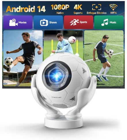 Mini Proyector, Magcubic Proyector Portátil 4K Soporte Nativo 1080P | Android 14, Apps Integradas, 400 ANSI, WiFi 6, Bluetooth 5.4, Enfoque Eléctrico, Corrección Keystone Automática, HY320F