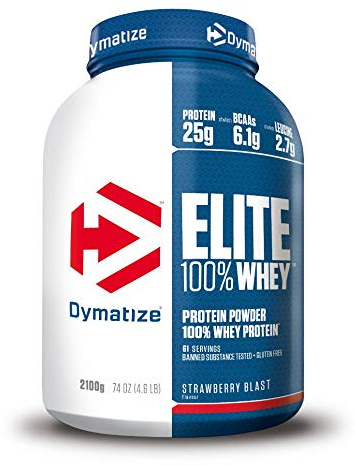 Dymatize Elite Whey Strawberry Blast 2,1Kg - High Protein Low Sugar Pulver + Whey Protein und BCAAs