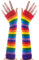 OULII Regenbogen Handschuh Karnevalskostüm Regenbogen Streifen Arm Warmer Strick Halbhandschuhe für Party Halloween Festival Weihnachtskostüme