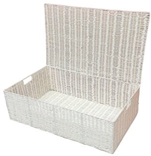 ARPAN Resin Woven Under Bed Storage Box, Chest Shelf Toy Clothes Basket with Lid, White, 57L x 36W x 17H cm