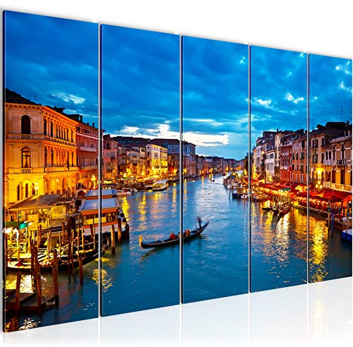 Runa Art Wandbild XXL Venedig Italien Wohnzimmer Schlafzimmer 200 x 80 cm Blau Gold 5 Teilig - Made in Germany - 604355a