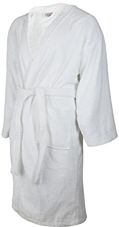 Clinotest Peignoir pour homme et femme - Lavable à 99 °C sans rétrécissement ni peluches - Peignoir de bain en coton éponge en coton blanc - Certifié Öko-Tex - Sans capuche - Idéal pour hôtel, spa et