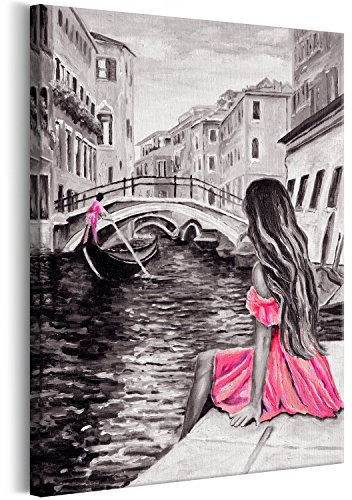 murando - Wandbilder Venedig Stadt 60x90 cm 1 tlg - Wand Deko Vlies Leinwand Bilder Groß Wanddeko Wohnzimmer Schlafzimmer Kunstdrucke - wie gemalt grau rosa pink d-B-0218-b-a