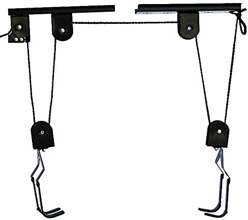 Bike Lift Hoist for Garage Storage - Heavy Duty Ceiling Mountain Bicycle Hanger Pulley Rack 100 lb Capacity