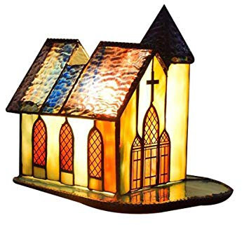 GDLight Tiffany Stil Tischlampe American Village Kleines Haus Form Nachttischlampe Glasmalerei Nachtlicht für Schlafzimmer Wohnzimmer Kaffee, E14