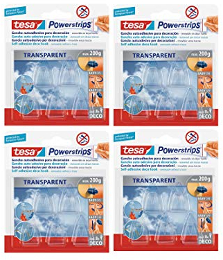 tesa Powerstrips Deco-Haken, transparent, für max. 200g, Packung mit 5 Haken (1, Deco-Haken | 4er Pack)