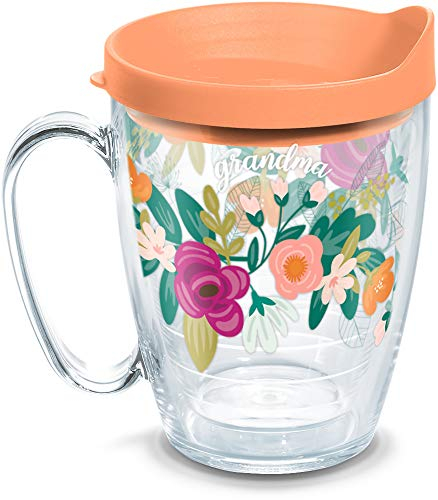 Tervis 1358043 Mint Grandma - Vaso con aislamiento floral con envoltura y tapa OR9, taza de 16 onzas, transparente