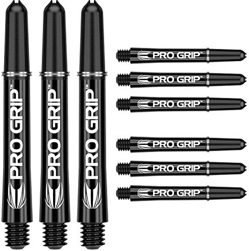 Target Darts Pro Grip Shafts – Set of 9 | Black, Medium (48mm) | Dart Stems, Professional Darts Accessories, 2BA Shaft Multipack with Rings
