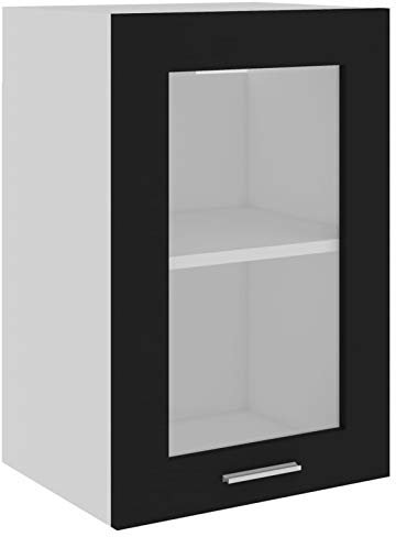 Tidyard Hängeglasschrank Aufbewahrungsschrank 2 Regalböden Hängeschrank Einbauküche Küchenzeile Küchenmöbel Oberschrank Küchenschrank Schwarz 40x31x60 cm Spanplatte