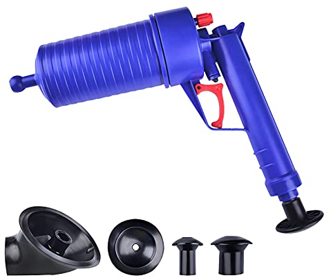 Pressluft-Rohrreinigungspistole mit 4 Saugnäpfen Hochdruck Rohrreinigungspumpe für Reinigung Verstopften Abflüssen im Haushalt (Blau)