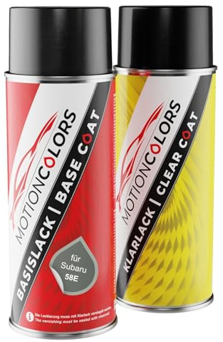 MOTIONCOLORS Titanium Silver Metallic/Titan Silber Metallic 58E für Subaru Autolack Sprühdosen Set Basislack Klarlack Spraydose 400ml