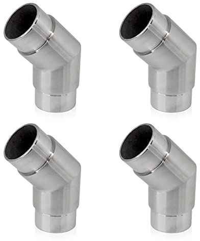 PRIOstahl Eckbogen Rohrbogen Rohrverbinder Steckfitting Eckverbinder Bogen 135 Grad - 4 Stück Ø 42,4 mm für Rundrohre Rohr Handlauf Verbindung zum Stecken Geländerbau Rostfrei aus Edelstahl V2A