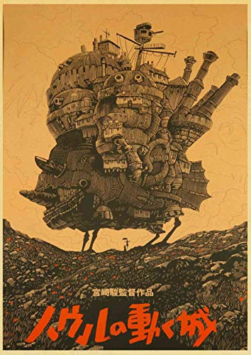 hengyuanxiang Howl's Moving Castle Vintage Poster Miyazaki Hayaos Filmplakate Cartoon Amine Vintage Retro Poster Kraftpapier Malerei H1278 50X70Cm