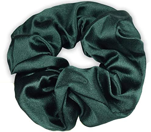 Mytoptrendz® Plain Satin Hair Scrunchies Ponytail Hair Tie Traceless Luxurious Bobbles Classic Hair Accessory (Green dark)