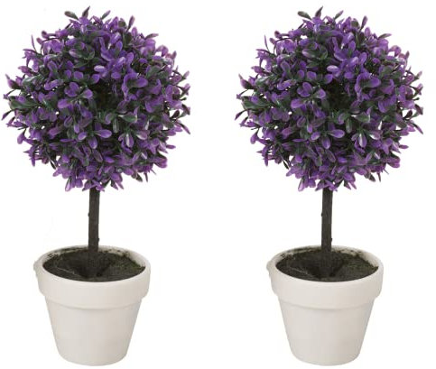 URBNLIVING 2Pc Decorative Artificial Topiary Box Tree Plant Indoor Outdoor Set (Medium 27CM, Purple)