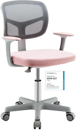 COSTWAY Chaise de Bureau Pivotante Enfants avec Hauteur Réglable 80-91,5cm, Siège à roulettes Enfants avec Dossier & Accoudoirs Ergonomique, Coussin Amovible, Charge 150kg pour 3-10 Ans